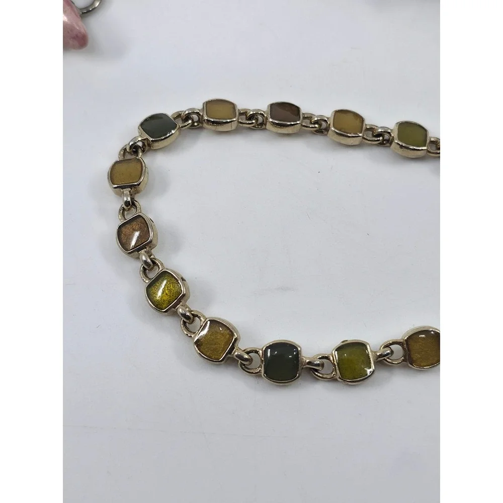 Vintage Mixed Stone & Enamel Bracelet Lot 3pc Amethyst Tigers Eye‎ Black Earthy